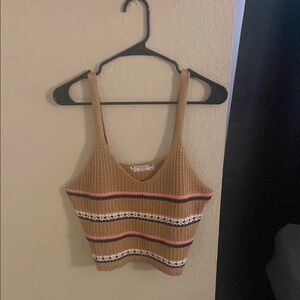 Striped Knit Tank Top - Brown, Pink, White